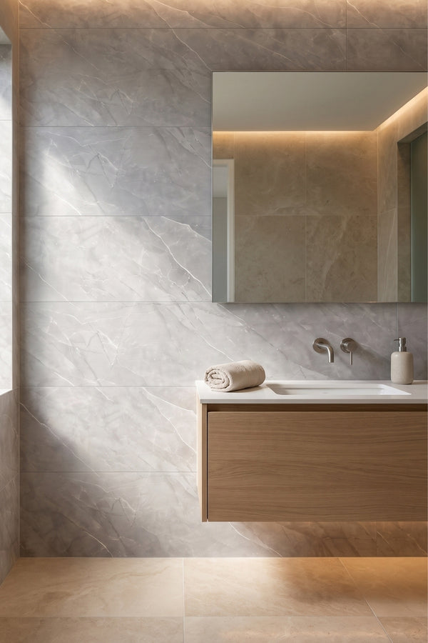 SPC-Wandpaneel - Grau Carrara Matt - Marmoroptik - 60 x 120 × 0,3 cm