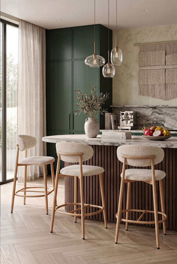 Tabouret de bar Nordex - Beige - Pieds en métal beiges