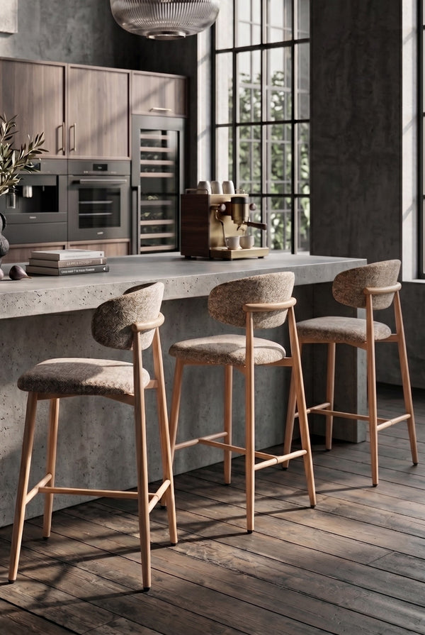 Tabouret de bar Nordex - Taupe - Pieds en métal beiges
