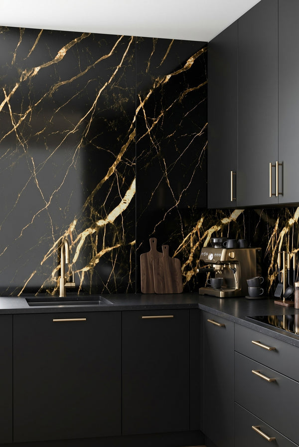 PVC-Wandpaneel - Gold Schwarz - Marmoroptik - 122 x 260 cm