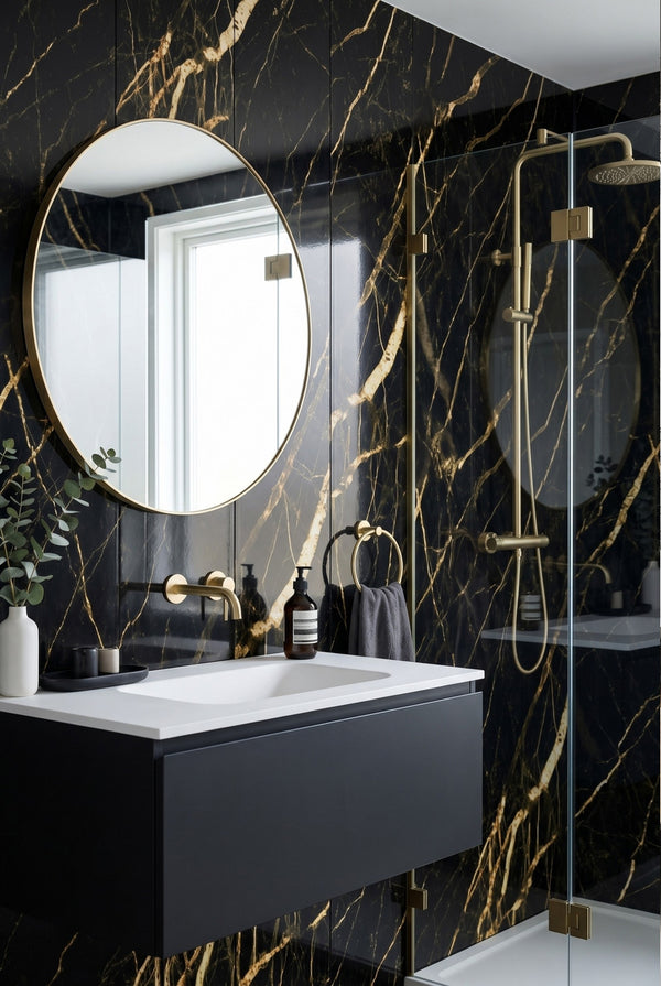 PVC-Wandpaneel - Gold Schwarz - Marmoroptik - 122 x 260 cm