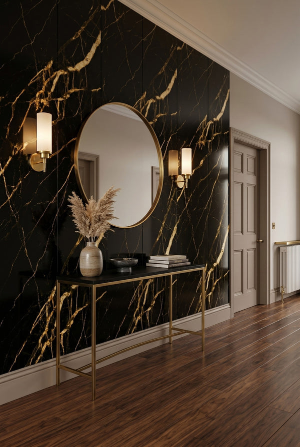 PVC-Wandpaneel - Gold Schwarz - Marmoroptik - 122 x 260 cm