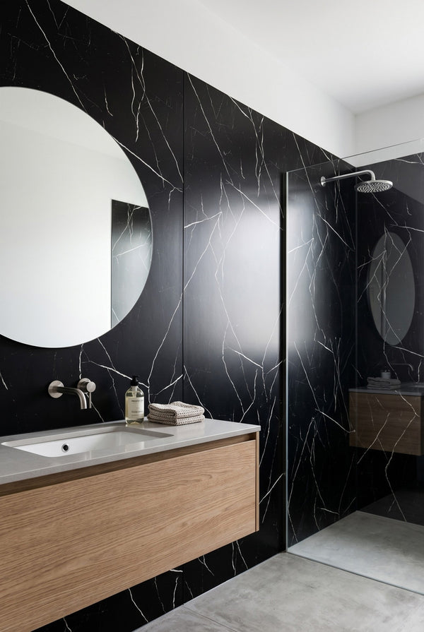 Panneau mural en PVC - Noir et blanc - Effet marbre - 122 x 260 cm
