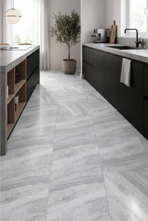 SPC Klick-Vinylboden - Ash Grey - Marmoroptik - 60 x 60 cm