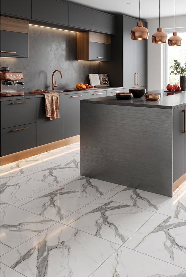 SPC Klick-Vinylboden - Calacatta Weiß - Marmoroptik - 60 x 60 cm