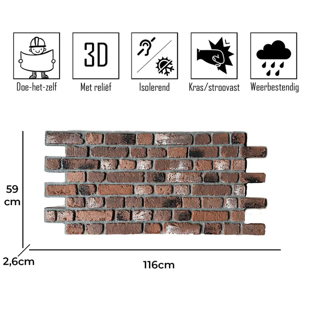 Römischer Ziegel – Ziegelstreifen 3D Wandpaneel
116x59x2.6cm