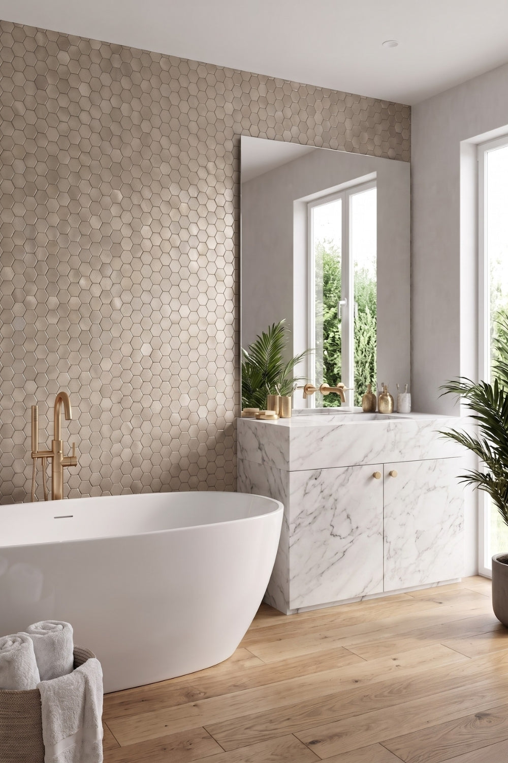 Mozaïektegel - Hexagon Goud-Palladium (XL) - Zelfklevend