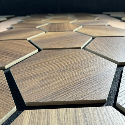 Eiche Dunkel – Hexagon Filz-Akustikplatten – Schalldämmung – Für Innenräume – 80x60x2cm