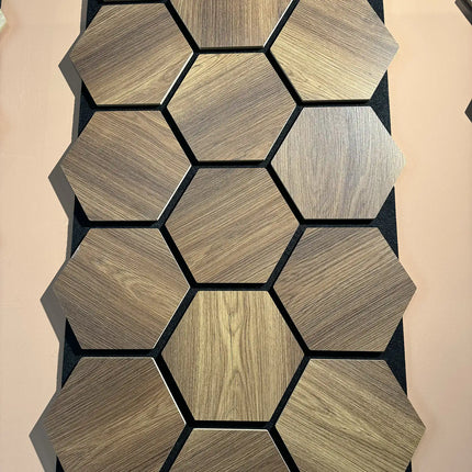 Eiche Dunkel – Hexagon Filz-Akustikplatten – Schalldämmung – Für Innenräume – 80x60x2cm