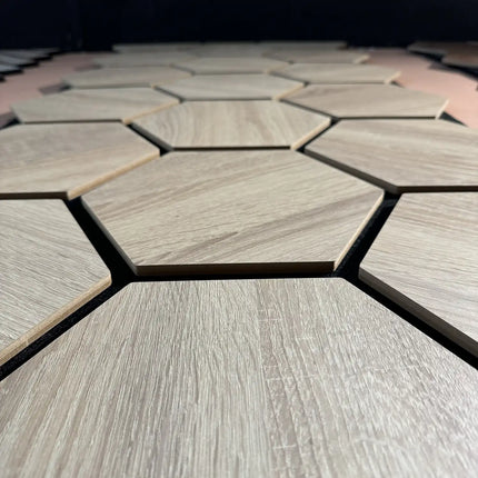 Eiche Hell – Hexagon Filz-Akustikplatten – Schalldämmung – Für Innenräume – 80x60x2cm