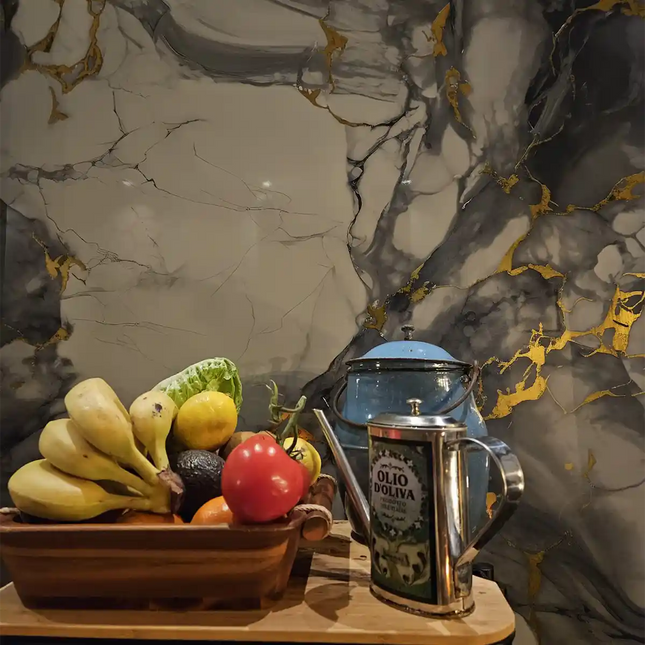 Wandpaneel PVC - Marmoroptik - 260cm*122cm- Gold Blau