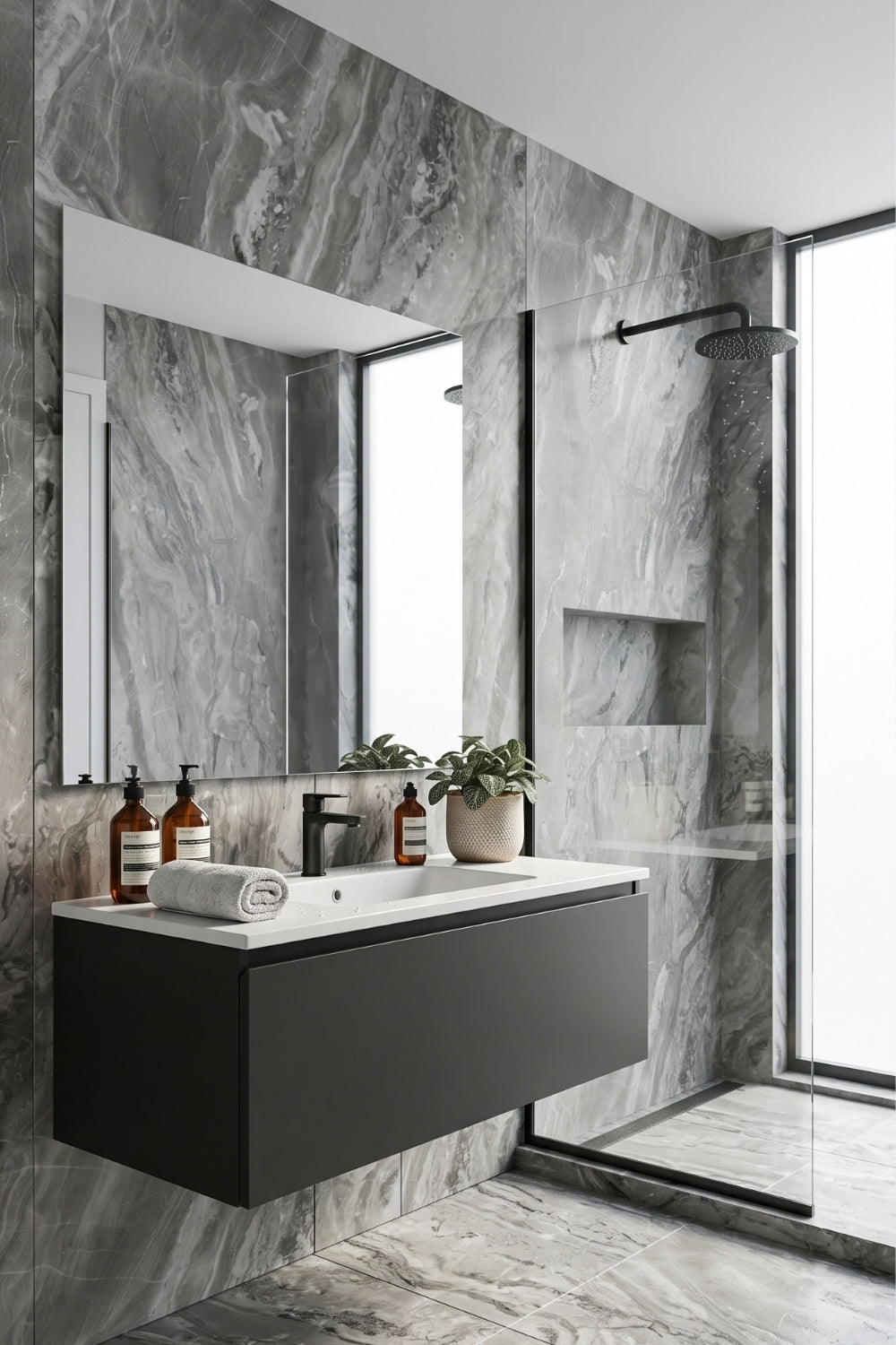 PVC-Wandpaneel - Marmory Grey - Marmoroptik - 122 x 260 cm