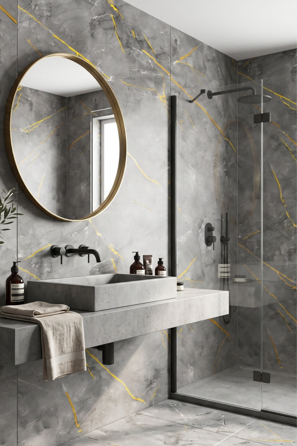 PVC-Wandpaneel - Orvia Gold - Marmoroptik - 122 x 260 cm