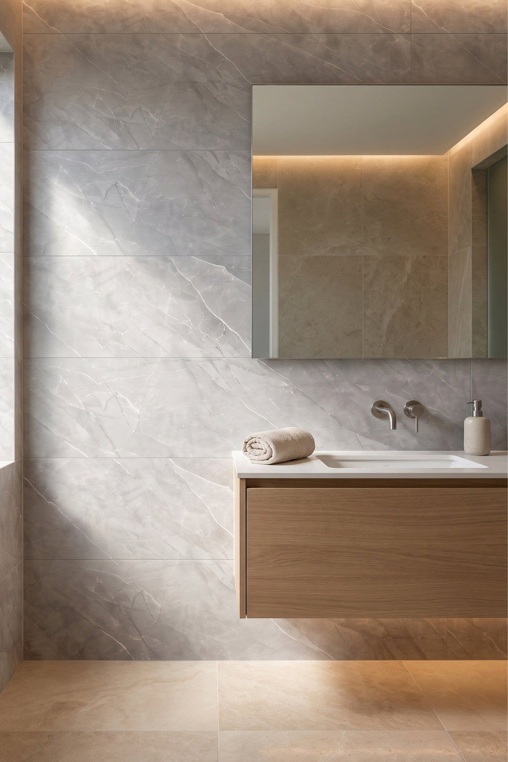 SPC-Wandpaneel - Grau Carrara Matt - Marmoroptik - 60 x 120 × 0,3 cm