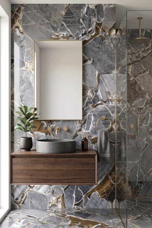 SPC-Wandpaneel - Chaos Breccia Blue - Marmoroptik - 122 x 260 cm