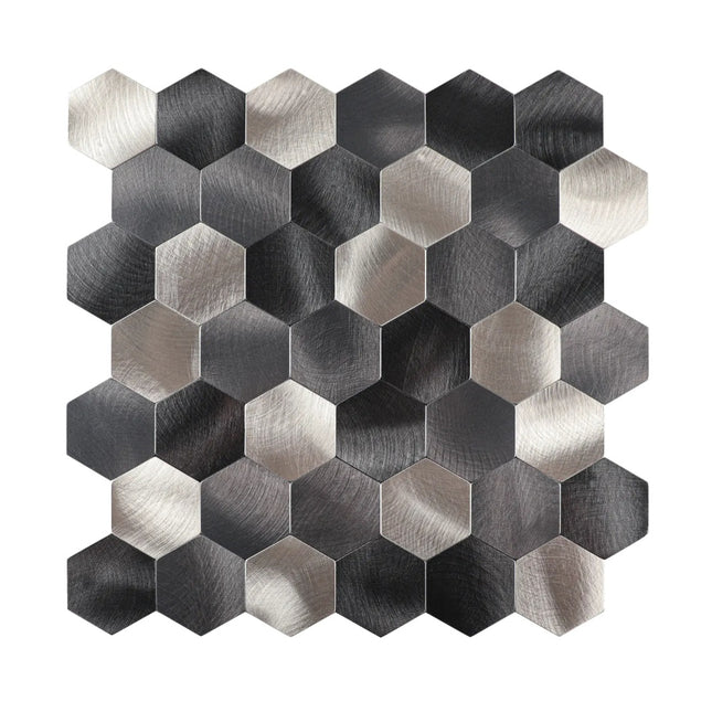 Selbstklebende Mosaik -Wandfliese Hexagon – Schwarzer Stahl – 29,4x31x0,4cm