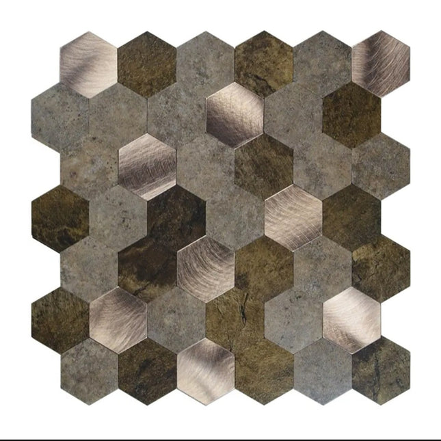 Selbstklebende Mosaik -Hexagon Kupfer Grau – 29,4x31x0,4cm