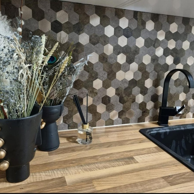 Selbstklebende Mosaik -Hexagon Kupfer Grau – 29,4x31x0,4cm
