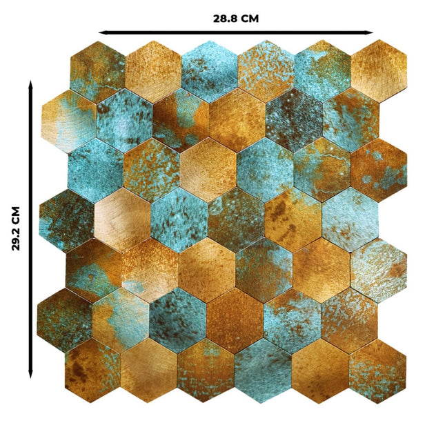 Selbstklebende Mosaik -Hexagon Kupfer Patina – 29,4x31x0,4cm