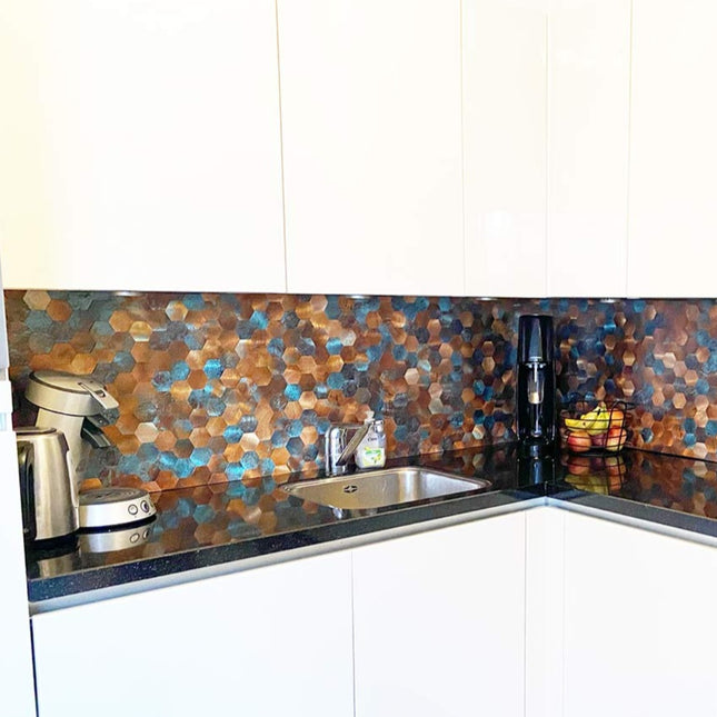 Selbstklebende Mosaik -Hexagon Kupfer Patina – 29,4x31x0,4cm