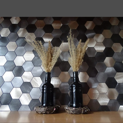 Selbstklebende Mosaik -Wandfliese Hexagon – Schwarzer Stahl – 29,4x31x0,4cm