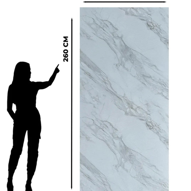 Elegance White – SPC Wandpaneel in Marmoroptik
122x260x0.3cm