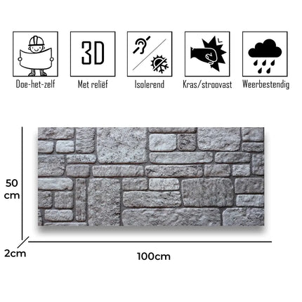 Steinstreifen 3D-Wandplatte EPS K4 Barock Grau – Isolierend – Für Innen/Außen – 100x50x2cm