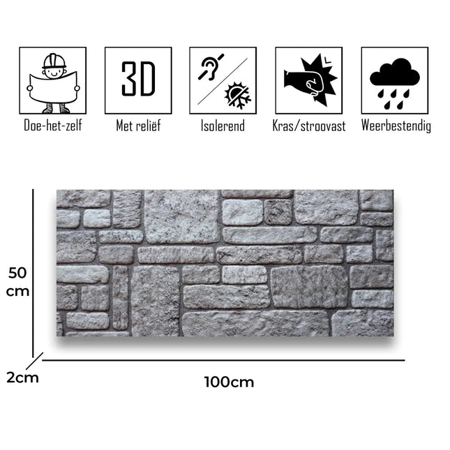 Steinstreifen 3D-Wandplatte EPS K4 Barock Grau – Isolierend – Für Innen/Außen – 100x50x2cm