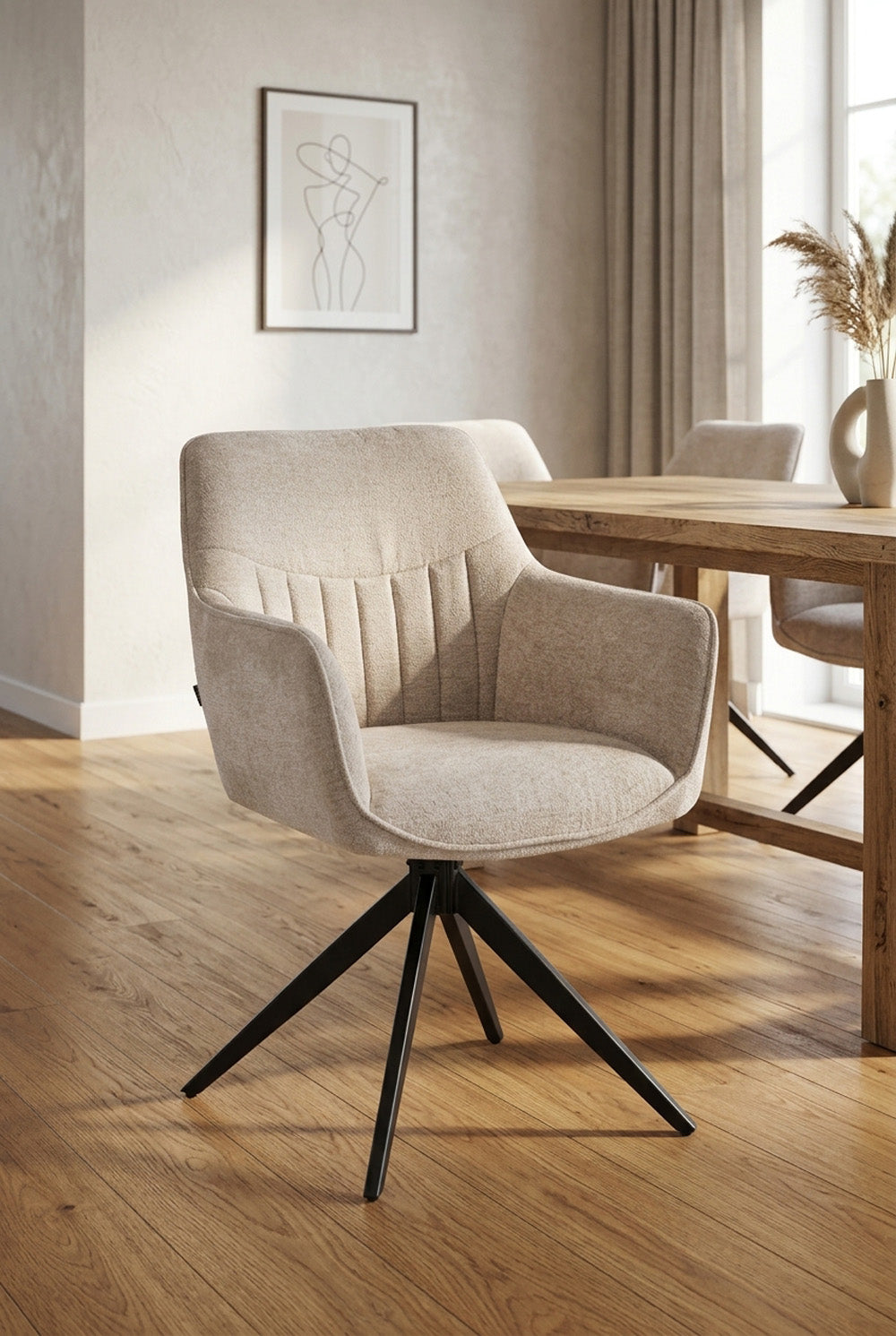 Dali Draaibare Eetkamerstoel - Beige Chenille - 360 Graden