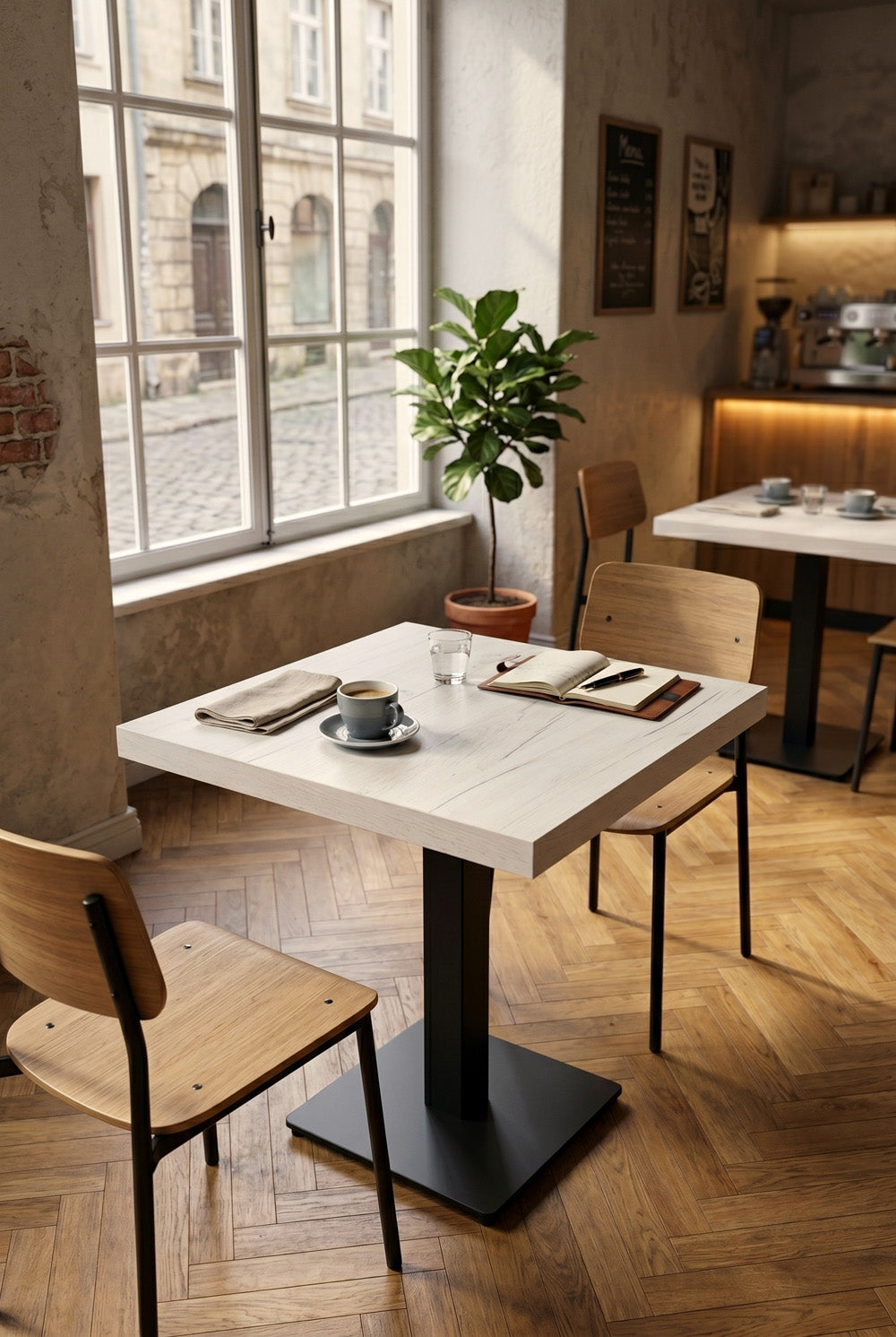 Delfin horecatafel - Witgrijs houtlook - 70 x 70 cm
