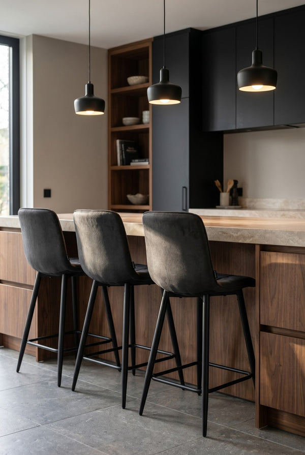 Tabouret de bar Ela - Microfibre anthracite