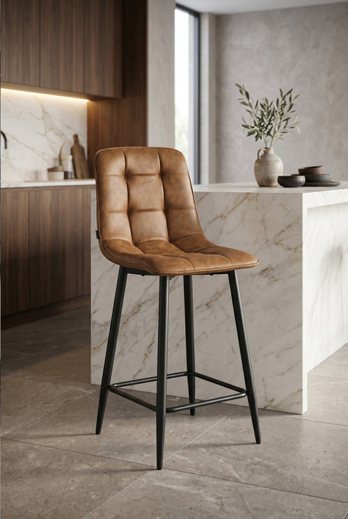 Tabouret de bar Ela - Microfibre Cognac