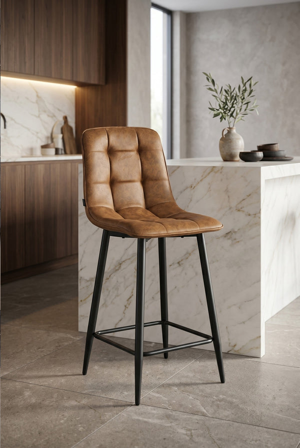 Tabouret de bar Ela - Microfibre Cognac