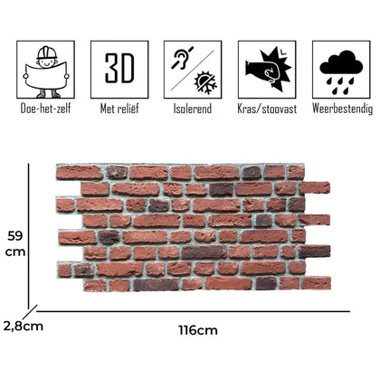 Kloostermoppen – Backsteinstreifen 3D Wandpaneel
116x59x2.8cm