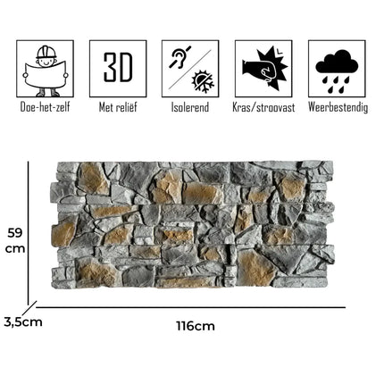 Arizona Grau – Ziegelsteinstreifen 3D Wandpaneel
116x59x3,5cm