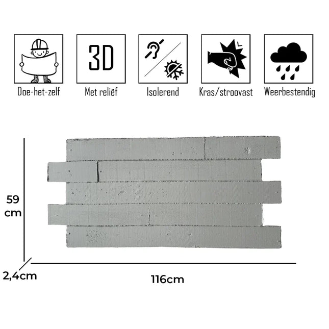 Beton Beton – Backsteinstreifen 3D Wandpaneel
116x59x2.4cm
