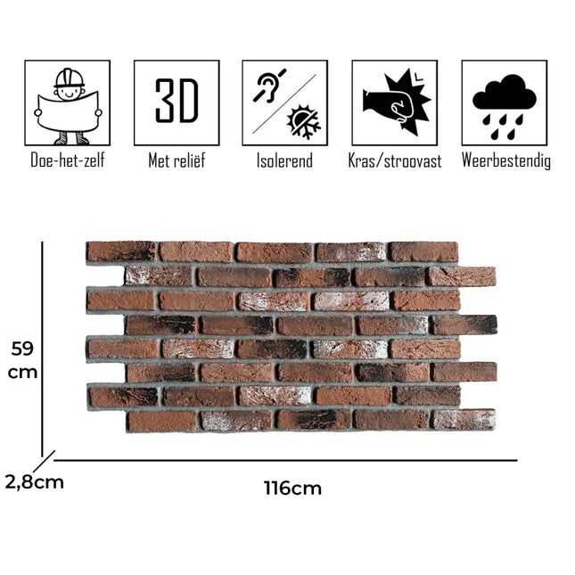 Ladrillo Vintage – Ziegelsteinstreifen 3D Wandpaneel
116x59x2.7cm