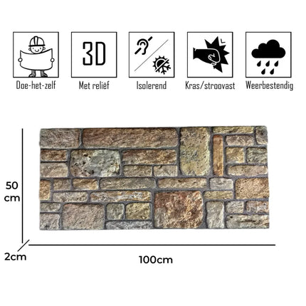 Steinstreifen 3D Wandpaneel EPS K07 Barock Braun – Isolierend – Für innen/außen – 100x50x2cm