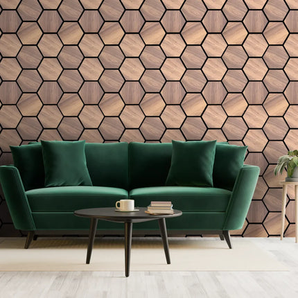 Eiche Dunkel – Hexagon Filz-Akustikplatten – Schalldämmung – Für Innenräume – 80x60x2cm