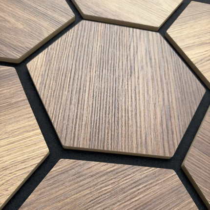 Eiche Dunkel – Hexagon Filz-Akustikplatten – Schalldämmung – Für Innenräume – 80x60x2cm