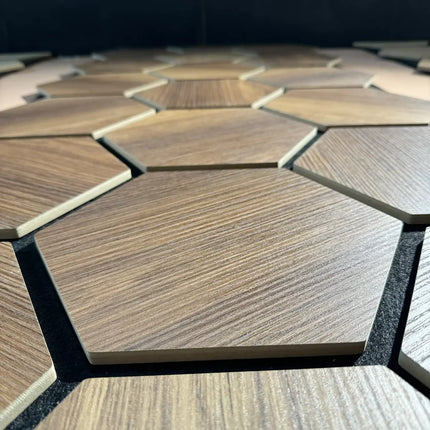 Eiche Dunkel – Hexagon Filz-Akustikplatten – Schalldämmung – Für Innenräume – 80x60x2cm
