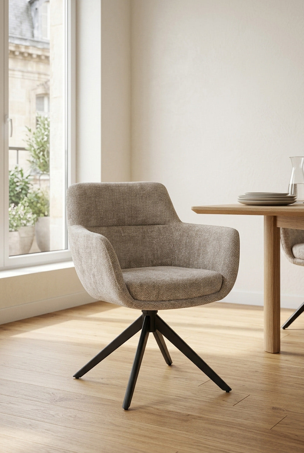 Kim Draaibare Eetkamerstoel - Beige Chenille - 360 Graden