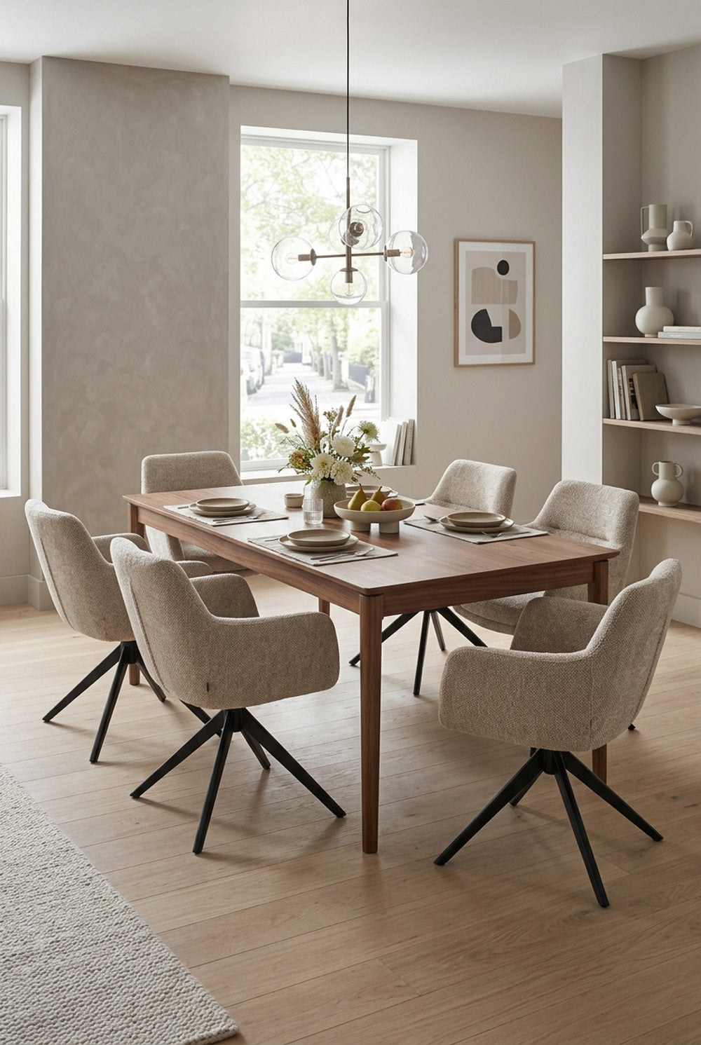 Kim Draaibare Eetkamerstoel - Beige Chenille - 360 Graden