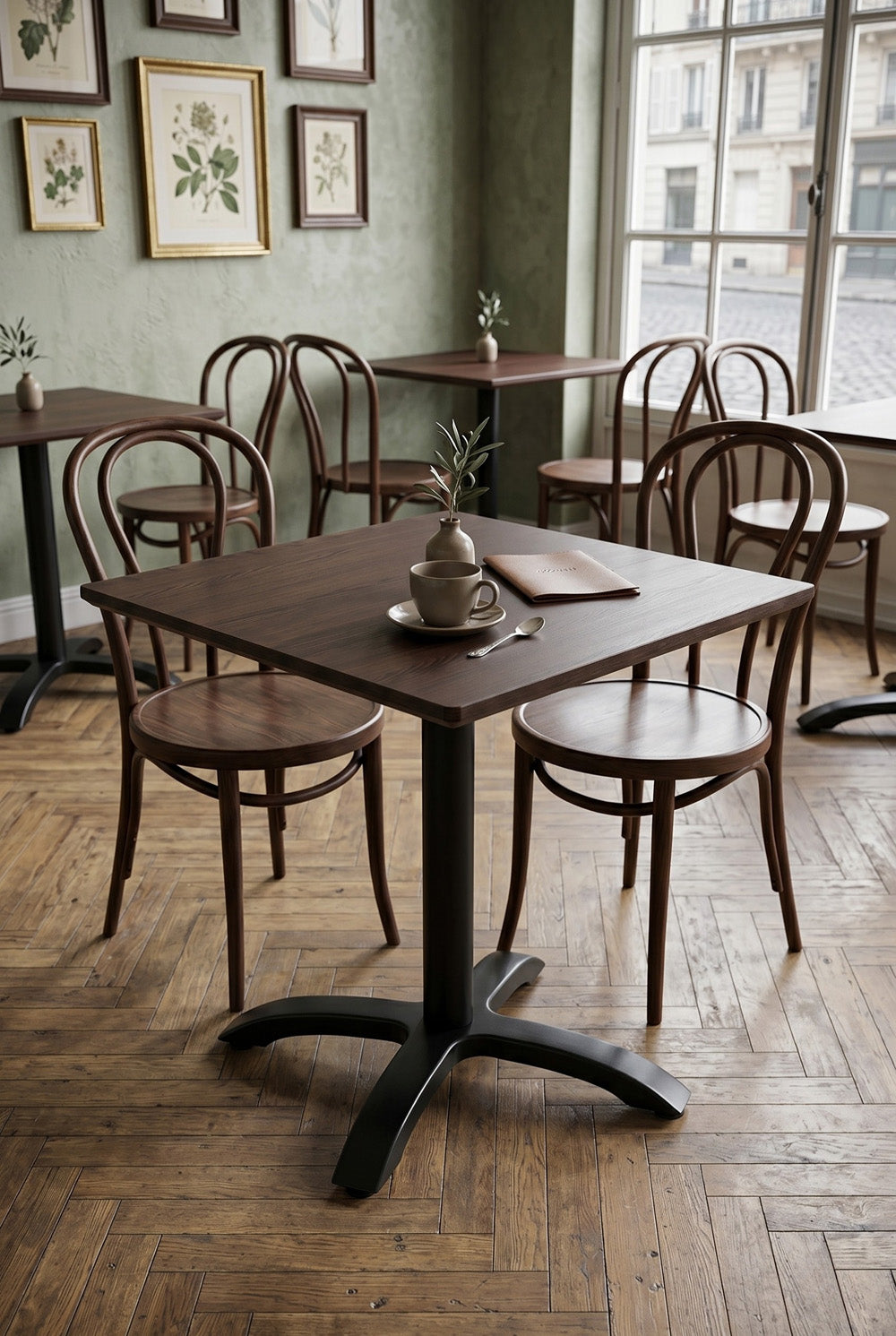 Kopenhagen Gastronomische tafel - Zwartbruin houtlook - 69 x 69 cm - met klaponderstel