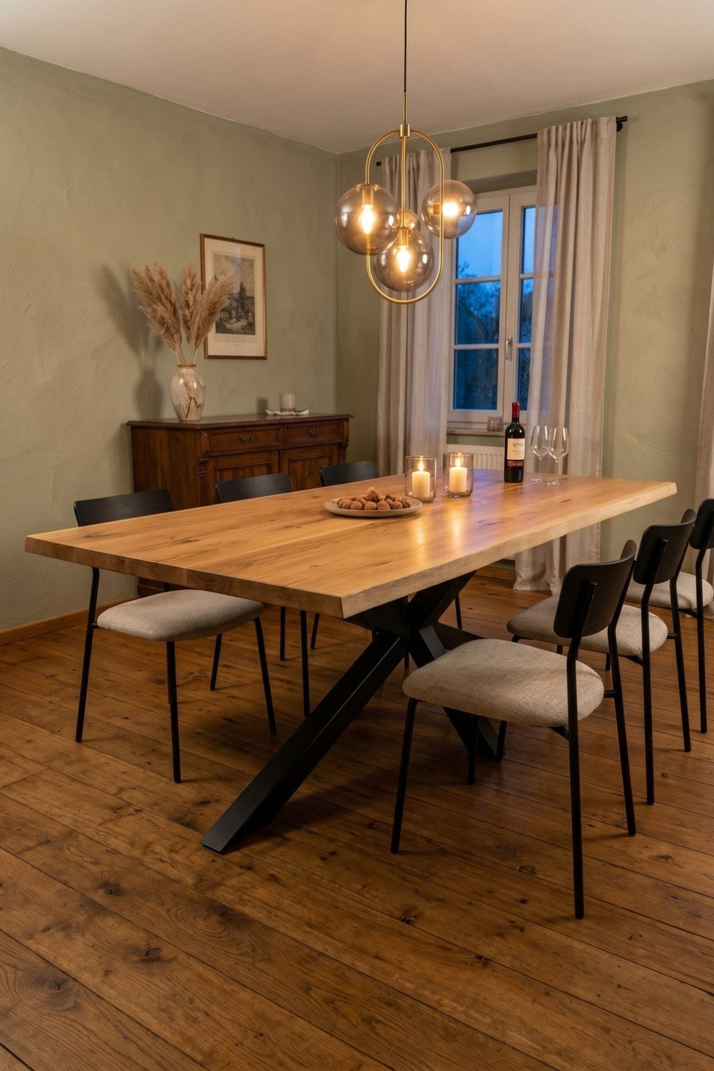 Massiefhouten eettafel eiken - natuur - incl. spideronderstel - 4 cm dikte
