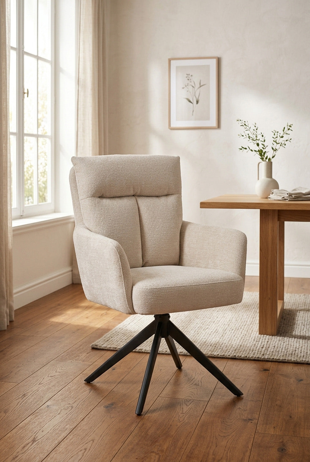 Max Draaibare Eetkamerstoel - Beige Chenille - 360 Graden
