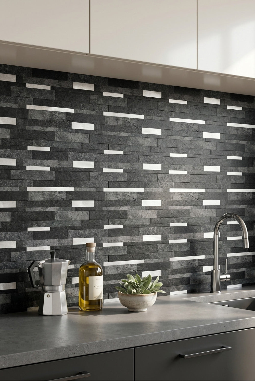 Mosaikfliese - Linear Anthrazit - Selbstklebend