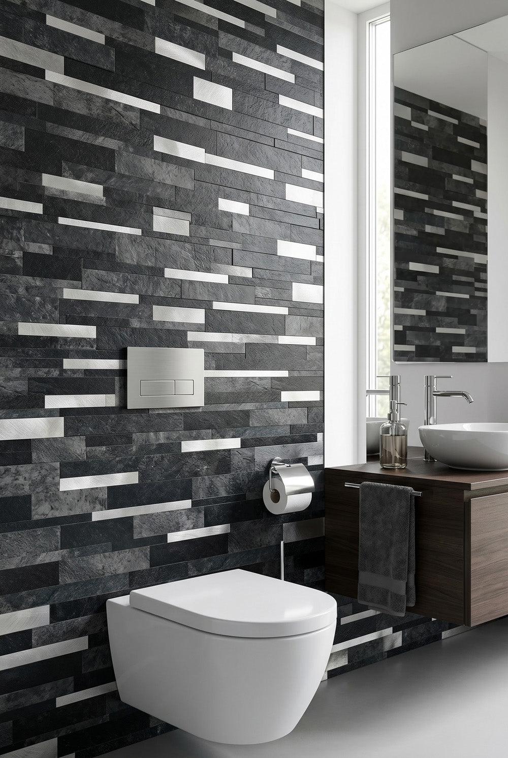 Mosaikfliese - Linear Anthrazit - Selbstklebend