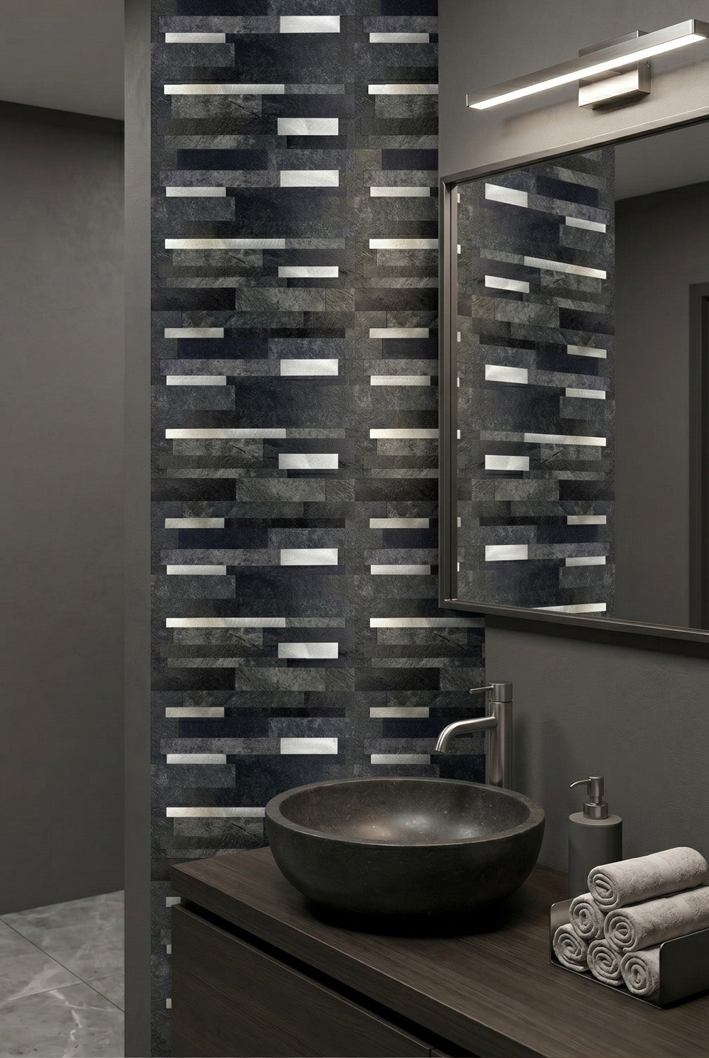 Mosaikfliese - Linear Anthrazit - Selbstklebend
