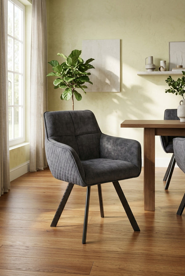 Chaise de salle à manger pivotante Peter - Velours anthracite - 180 degrés